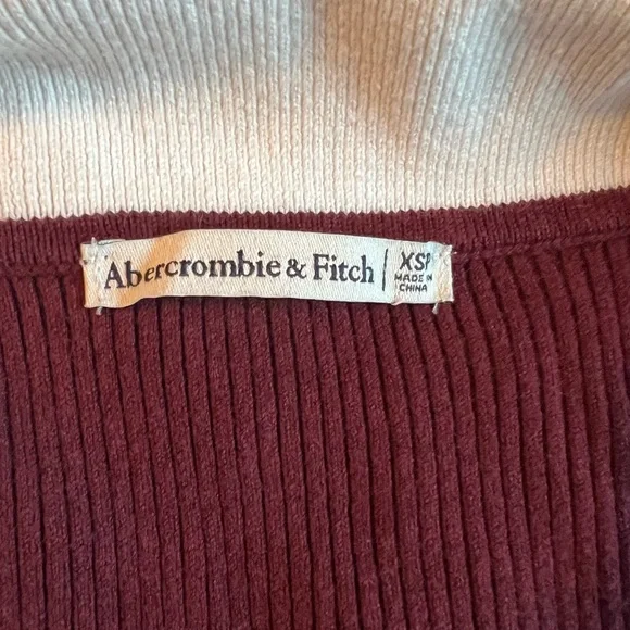 Abercrombie Burgundy Ribbed Long Sleeve Sweater Dress Collared Knit Bodycon - Picture 9 of 9